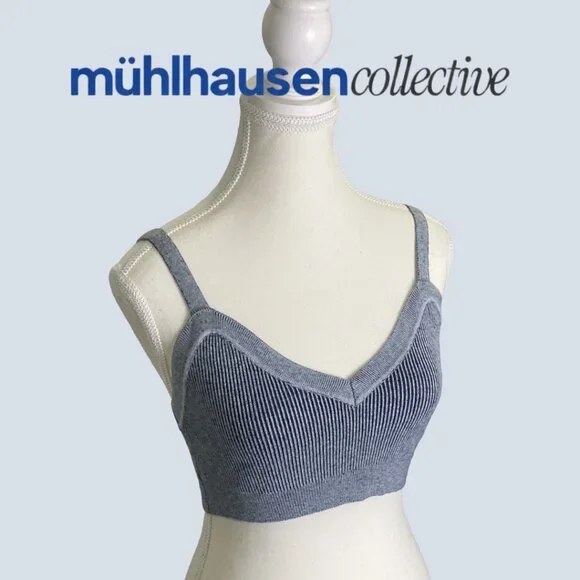 Wild Fable Grey Ribbed Knit Bralette M/L Stretch Crop Top Cozy Minimalist - Picture 2 of 4